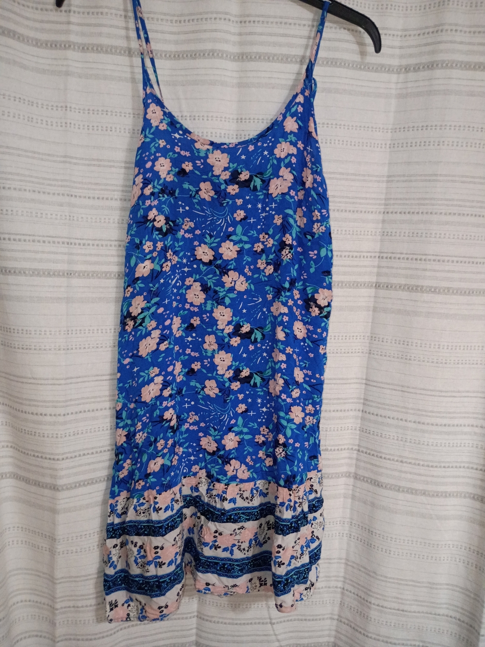 Blue Floral Mini Slip Dress with Pink Accents